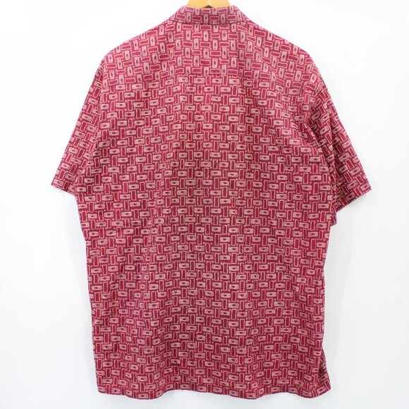 Vintage Burma Bibas Shirt Men Red Button Down Retro Pattern Collared Size XL 90s - Picture 8 of 10
